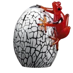 White Crackled Glass Egg with Red Gecko
