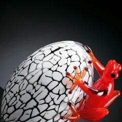 White Crackled Glass Egg with Red Gecko