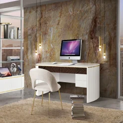 White Desk with Ebony and Canneté Drawers