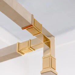 White Leather & Golden Bronze Double Canopy Bed