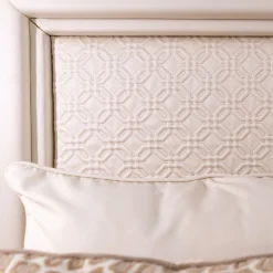 White Leather & Golden Bronze Double Canopy Bed