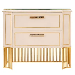 White Leather & Gold-plated Brass Nightstand