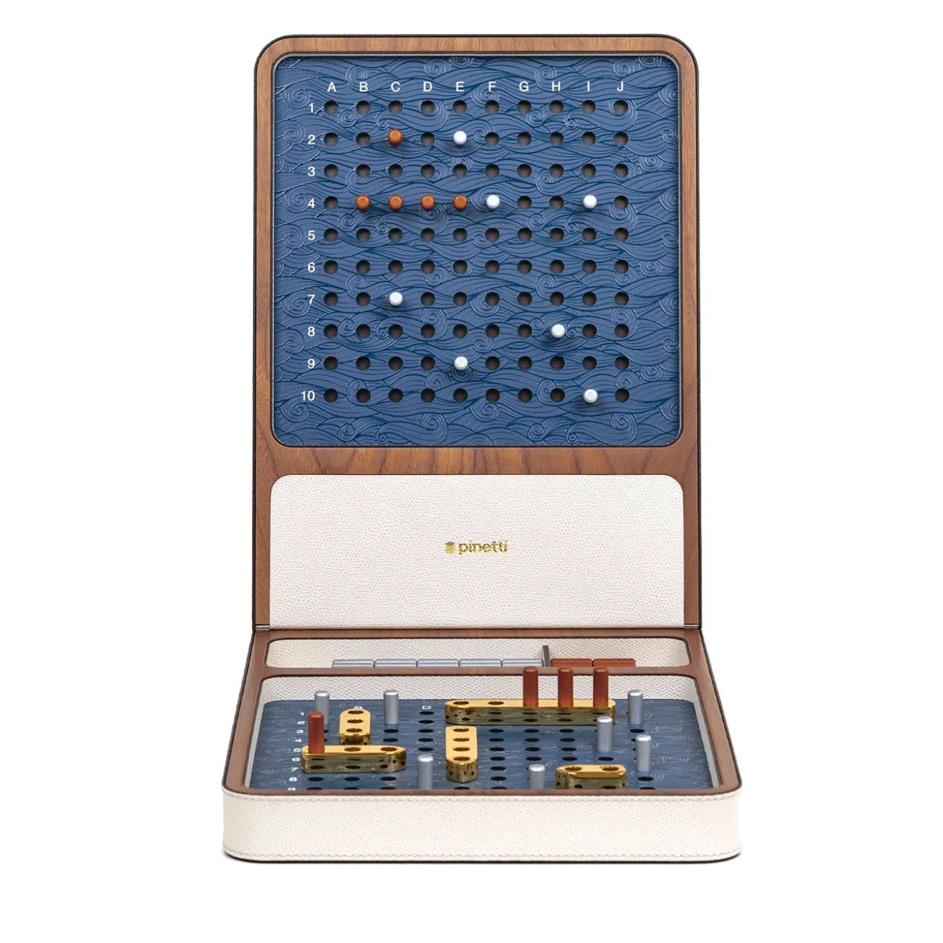 White Leather Box With Brass Finish Battleship Game Set