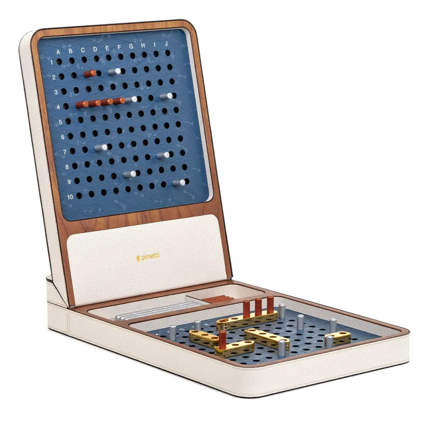White Leather Box With Brass Finish Battleship Game Set