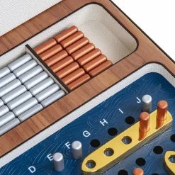 White Leather Box With Brass Finish Battleship Game Set