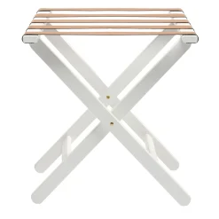 White Wood & Leather Luggage Stand