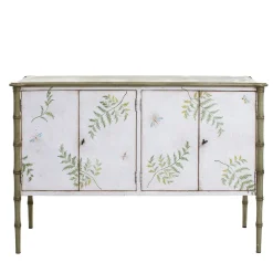 White-Green Lombardia Bamboo Cabinet with Ferns and Butterflies