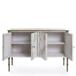 White-Green Lombardia Bamboo Cabinet with Ferns and Butterflies