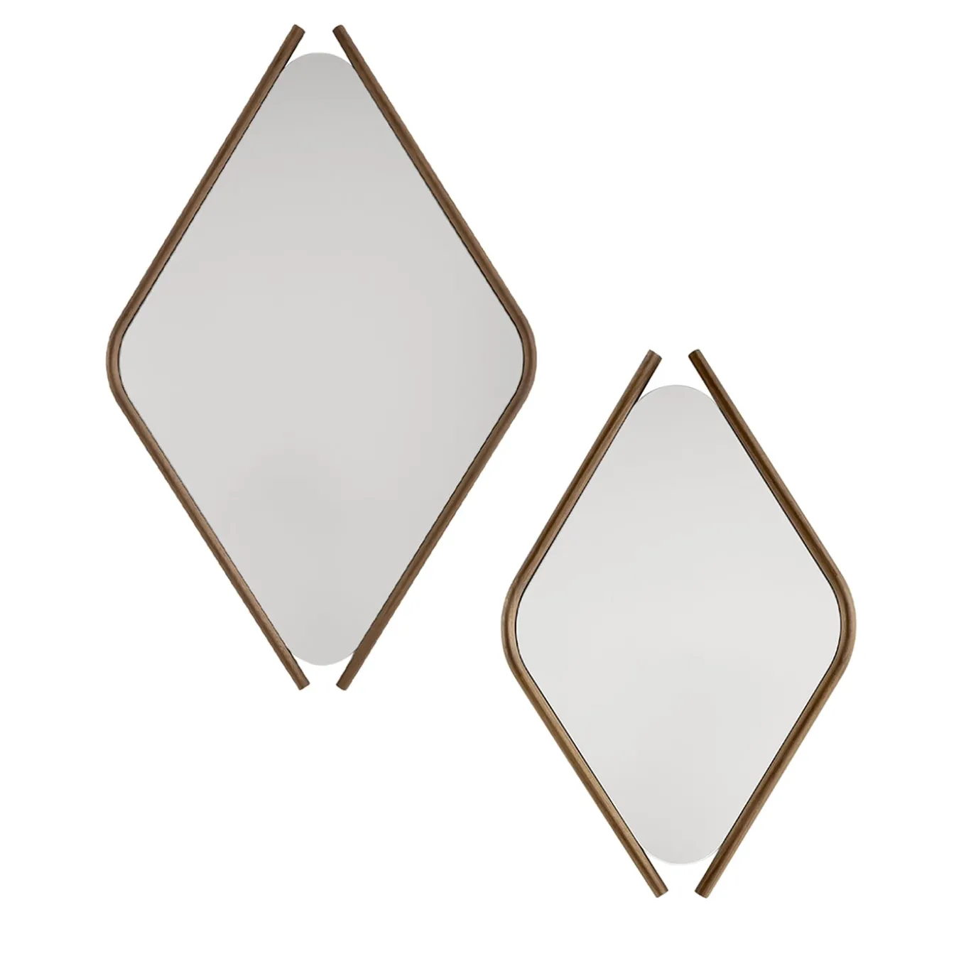 Wood Eye Bis Pair of Mirrors with Solid Walnut Wood Frame