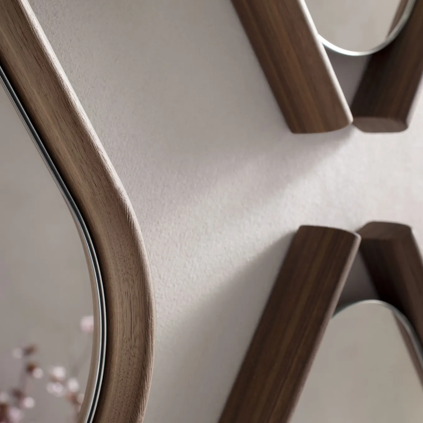 Wood Eye Bis Pair of Mirrors with Solid Walnut Wood Frame