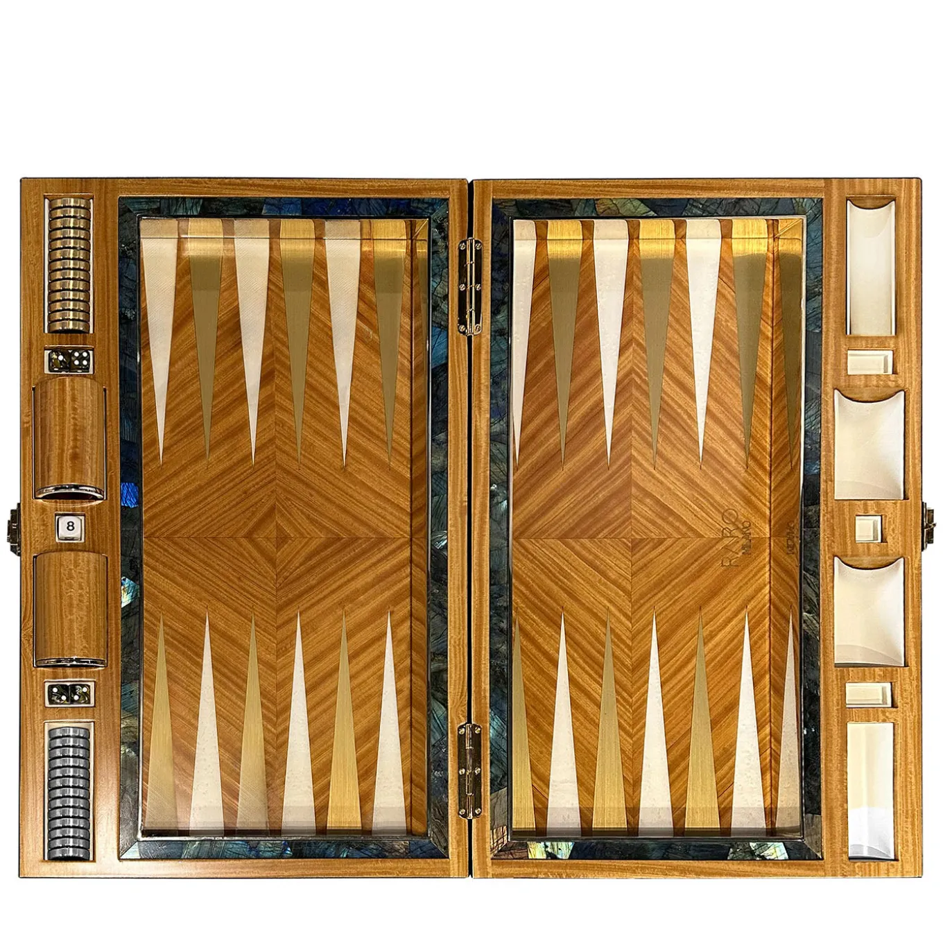 Wood with Semi-Precious Stones details Geometric Backgammon