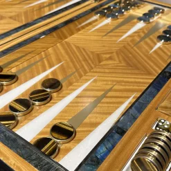 Wood with Semi-Precious Stones details Geometric Backgammon