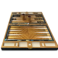 Wood with Semi-Precious Stones details Geometric Backgammon