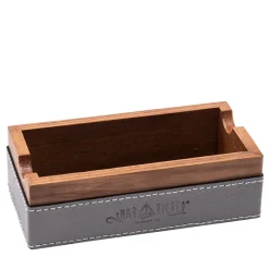 Wooden and Steel Ashtray with Gray Eco-Leather Inserts