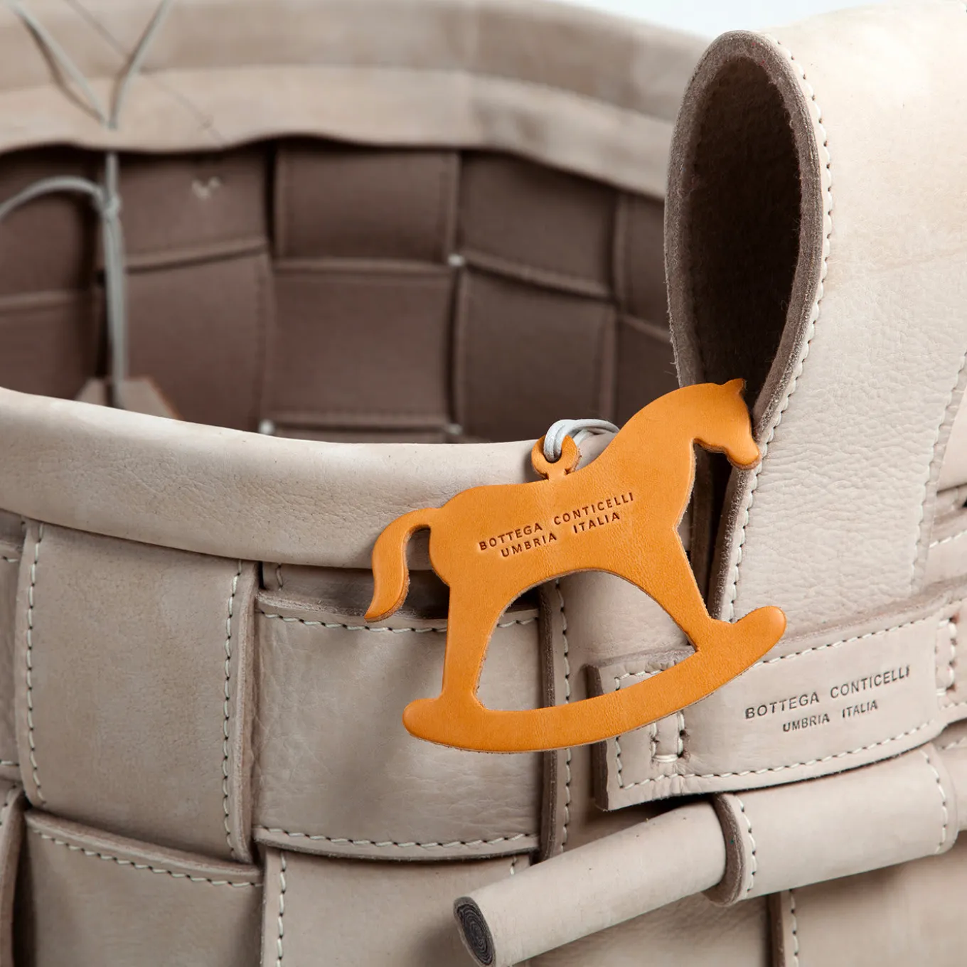 Woven Leather Basket Gray