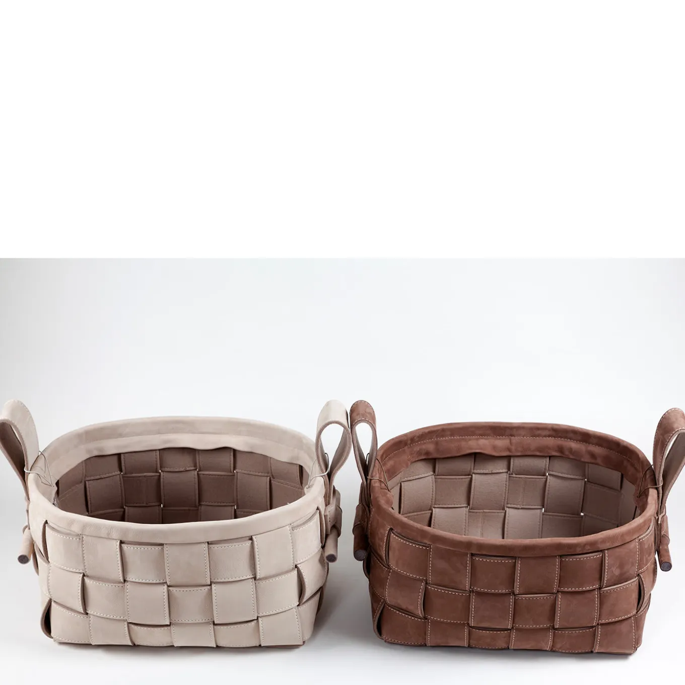 Woven Leather Basket Gray
