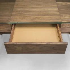 Writing solid walnut wood Desk with glass Top