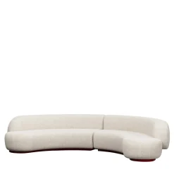 Yamata Curved Pearl Bush bouclé & bordeaux glossy wood Modular Sofa by Artefatto Design Studio