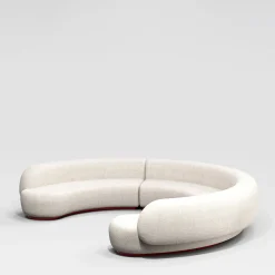 Yamata Curved Pearl Bush bouclé & bordeaux glossy wood Modular Sofa by Artefatto Design Studio