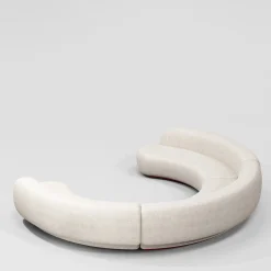 Yamata Curved Pearl Bush bouclé & bordeaux glossy wood Modular Sofa by Artefatto Design Studio