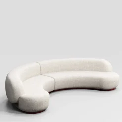 Yamata Curved Pearl Bush bouclé & bordeaux glossy wood Modular Sofa by Artefatto Design Studio