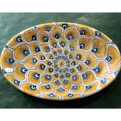 Yellow Peacock Feather Oval Plate