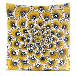 Yellow Peacock Feather Square Serving Plate