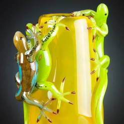 Yellow Vase with 3 Geckos