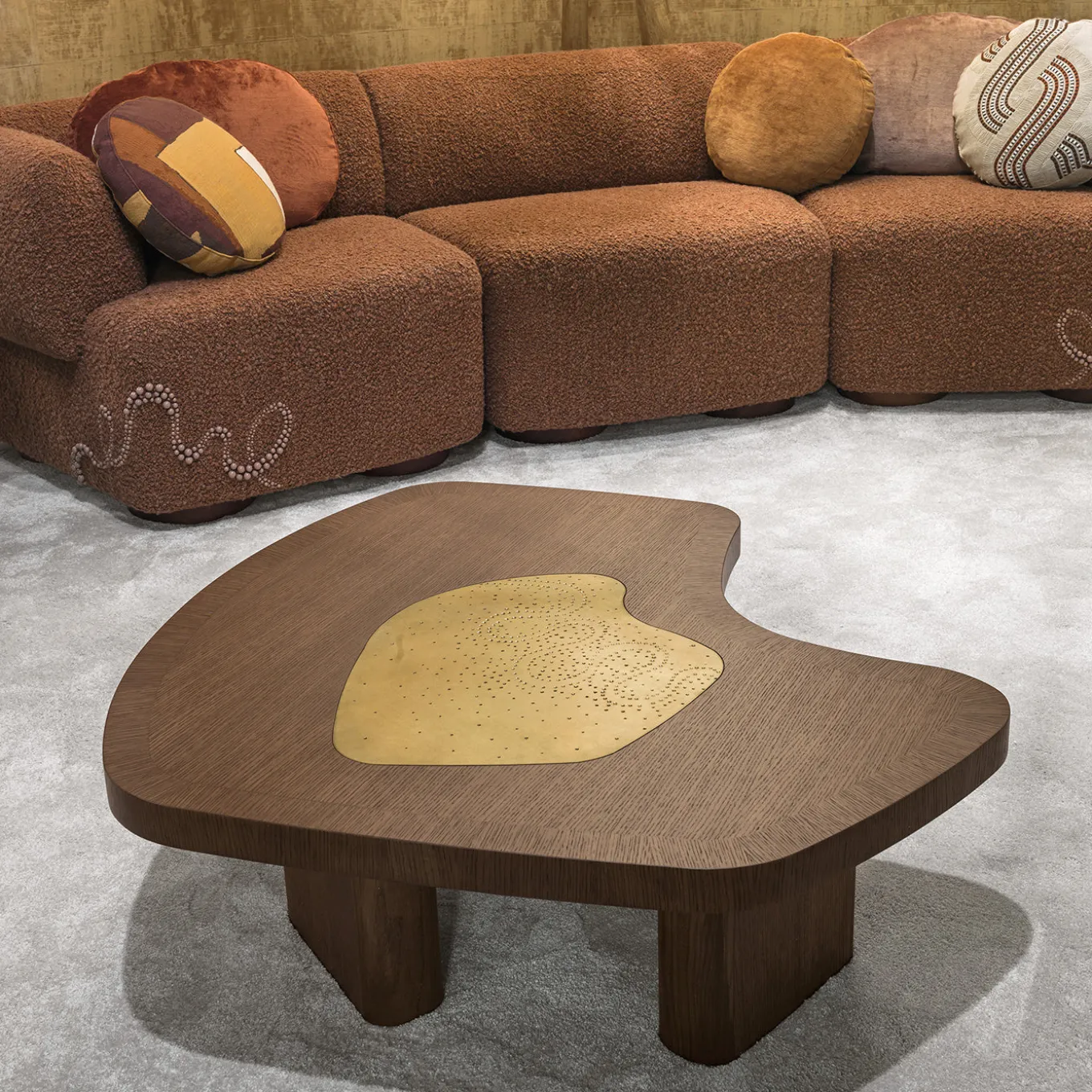 Yin Fluid-Shaped Brass Inlay Coffee Table