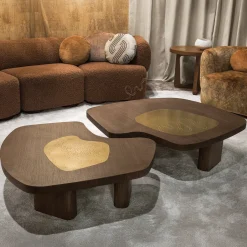 Yin Fluid-Shaped Brass Inlay Coffee Table