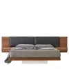 York Soft Black Leather & Canaletto Walnut Double Bed