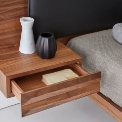 York Soft Black Leather & Canaletto Walnut Double Bed