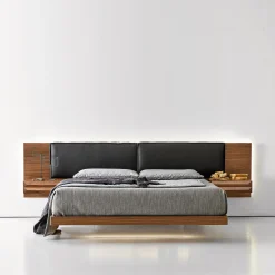 York Soft Black Leather & Canaletto Walnut Double Bed