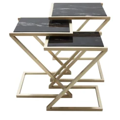 Zumm Zum Zu Set of 3 Black Marble Nesting Tables