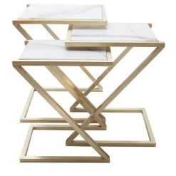 Zumm Zum Zu Set of 3 White Marble Nesting Tables