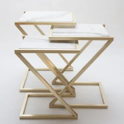 Zumm Zum Zu Set of 3 White Marble Nesting Tables