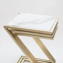 Zumm Zum Zu Set of 3 White Marble Nesting Tables